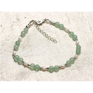 Bracelet Argent 925 Pierre Aventurine et perles de culture blanches 3-4mm