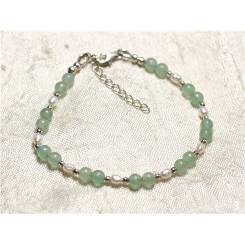 Bracelet Argent 925 Pierre Aventurine et perles de culture blanches 3-4mm 