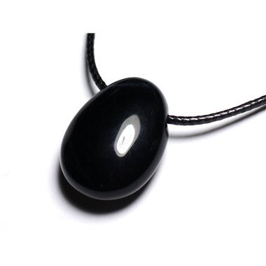 Collier Pendentif Pierre semi précieuse - Oeil de Tigre noir Faucon Goutte 25mm 