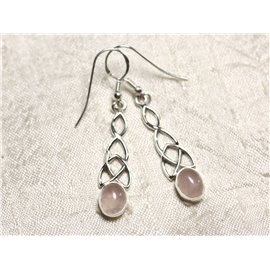 BO241 - 925 Silver and Rose Quartz Stone Celtic Knot Earrings 36mm 