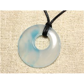 Stone Pendant Necklace - Blue Agate Donut 43mm N11 