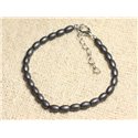 Bracelet Argent 925 et Pierre - Hématite Olives Mat 6mm 