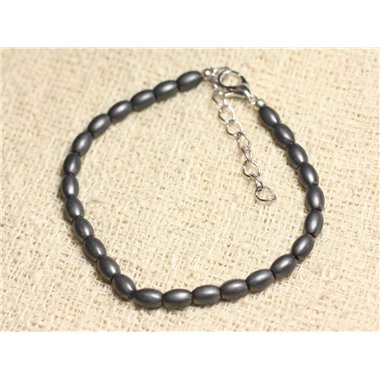 Bracelet Argent 925 et Pierre - Hématite Olives Mat 6mm 