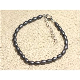 Bracelet 925 Silver and Stone - Hematite Olives Matte 6mm 