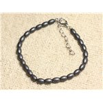 Bracelet Argent 925 et Pierre - Hématite Olives Mat 6mm 