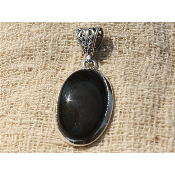 n8 - Pendentif Argent 925 et Obsidienne Oeil Céleste Ovale 33x20mm 