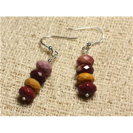 Boucles d'Oreilles Argent 925 - Jaspe Mokaïte Rondelles Facettées 8x5mm  Boucles d'Oreilles Argent 925 - Jaspe Mokaïte Rondelles Facettées 8x5mm