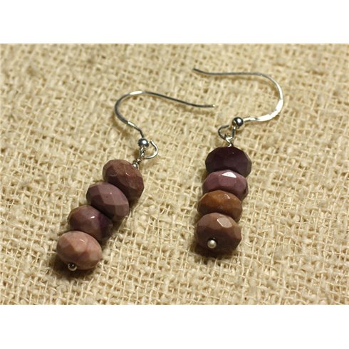 Boucles d'Oreilles Argent 925 - Jaspe Mokaïte Rondelles Facettées 8x5mm