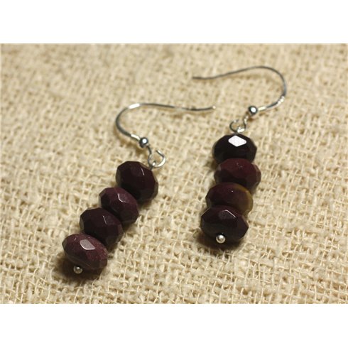 Boucles d'Oreilles Argent 925 - Jaspe Mokaïte Rondelles Facettées 8x5mm 