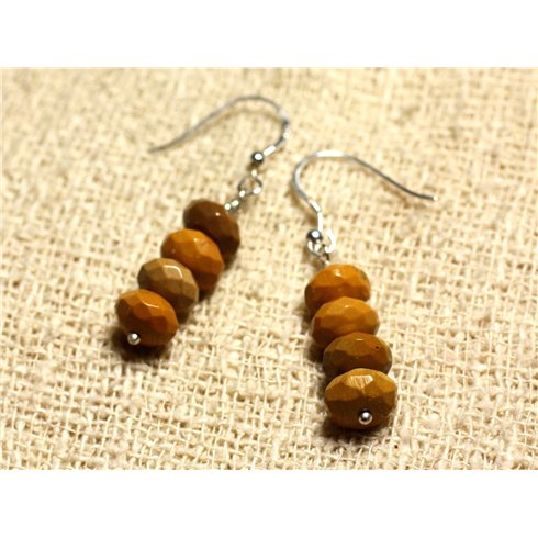 Boucles d'Oreilles Argent 925 - Jaspe Mokaïte Rondelles Facettées 8x5mm