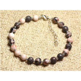 Armband 925 Silber und Stein - Grau und Pink Jasper 6mm