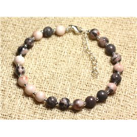 Bracelet 925 Silver and Stone - Gray and Pink Jasper 6mm