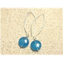 Boucles d'Oreilles Argent 925 et Pierre - Jade Bleue Palets Facettés 14mm 