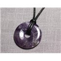 Collier Pendentif Pierre semi précieuse - Améthyste Chevron Donut Pi 30mm 