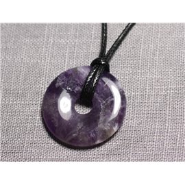 Semi Precious Stone Pendant Necklace - Amethyst Chevron Donut Pi 30mm 