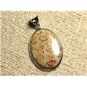 N6 - Pendentif Argent 925 et Pierre - Corail Fossile Ovale 33x23mm 