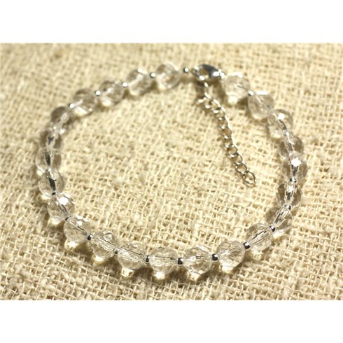 Bracelet Argent 925 et Pierre - Cristal de Roche Quartz Facetté 6mm