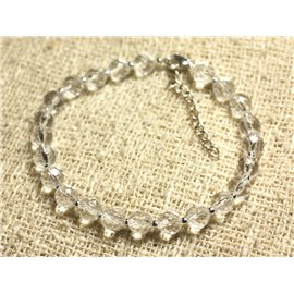 Bracelet 925 Silver and Stone - Faceted Rock Crystal Quartz 6mm