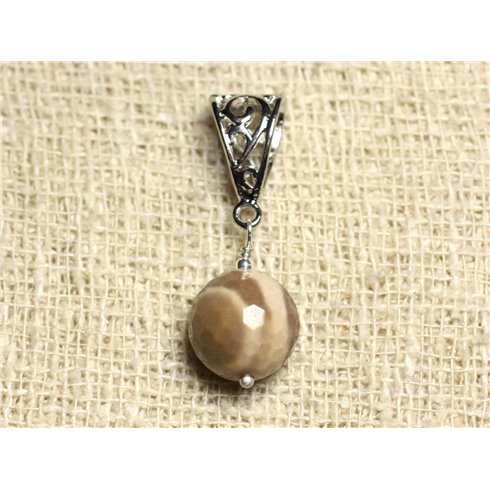 Pendentif Pierre semi précieuse - Jaspe Mokaite Facettée 12mm