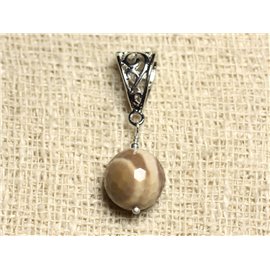 Pendentif Pierre semi précieuse - Jaspe Mokaite Facettée 12mm  Pendentif Pierre semi précieuse - Jaspe Mokaite Facettée 12mm