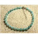 Bracelet Argent 925 et Pierre - Jade Turquoise 4mm 