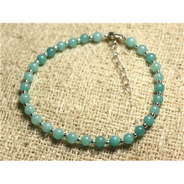 Bracelet Argent 925 et Pierre - Jade Turquoise 4mm 