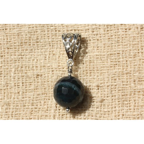 Pendentif Pierre - Agate Bleue et Quartz Facettée 14mm 