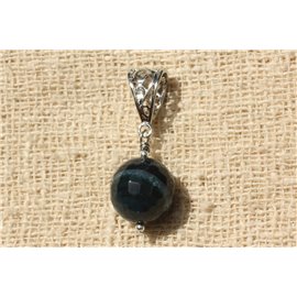 Pendentif Pierre - Agate Bleue et Quartz Facettée 14mm  Pendentif Pierre - Agate Bleue et Quartz Facettée 14mm