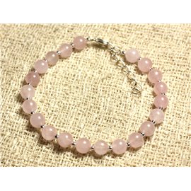 Bracelet 925 Silver and Stone - Rose Quartz 6mm 