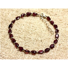 Bracelet 925 Silver and Stone - Garnet Faceted Drops 5.5mm 