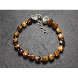 Armband Silber 925 und Stein - Tiger Eye Facettierte Würfel 5-6mm 