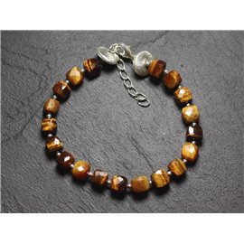 Bracelet Silver 925 and Stone - Tiger Eye Faceted Cubes 5-6mm 