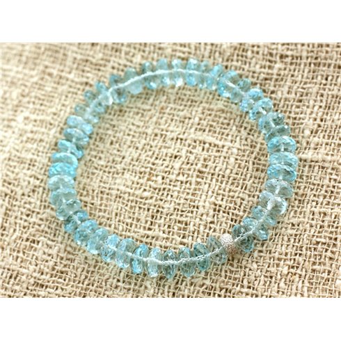 Bracelet Argent 925 et Topaze Bleue Rondelles Facettées 8mm 