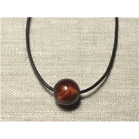 Semi Precious Stone Pendant Necklace - Bull's Eye Ball 14mm 