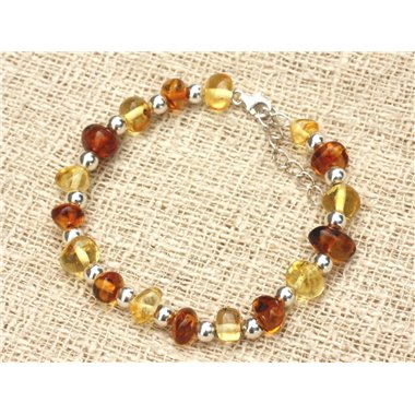 Bracelet Argent 925 et Ambre Baltique Miel Cognac 7-11mm 