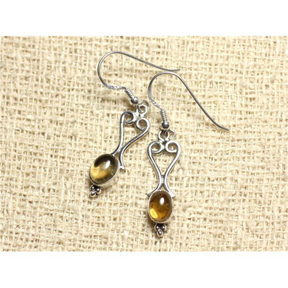 BO208 - Boucles d'Oreilles Argent 925 Coeurs 27mm Citrine 