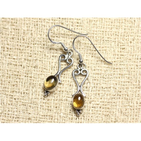 BO208 - Boucles d'Oreilles Argent 925 Coeurs 27mm Citrine 