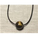 Collier Pendentif Pierre semi précieuse - Oeil de Tigre et Faucon Boule 14mm 