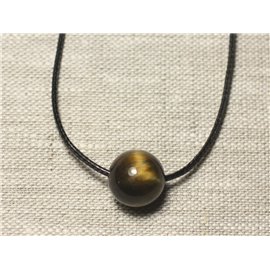 Halfedelsteen hanger ketting - Tijgeroog en Falcon Ball 14 mm 