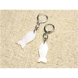 Mother of Pearl Fish Earrings 23mm White 