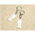 Boucles d'Oreilles Nacre Poissons 23mm Blanc 