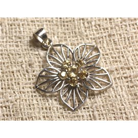 925 Silver Pendant and Stone - Citrine 3-4mm Flower 30x28mm 