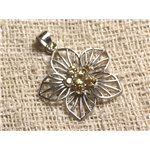 Pendentif Argent 925 et Pierre - Citrine 3-4mm Fleur 30x28mm 