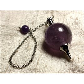 Pendulum Silver Plated Rhodium and semi precious stone - Amethyst Ball 30mm 