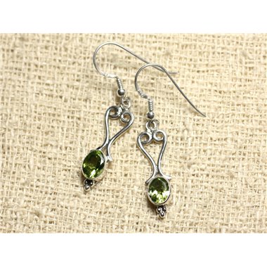 BO208 - Boucles d'Oreilles Argent 925 Coeurs 27mm Péridot Facetté 