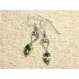 BO208 - 925 Silver Hearts Earrings 27mm Faceted Peridot 