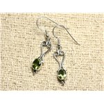 BO208 - Boucles d'Oreilles Argent 925 Coeurs 27mm Péridot Facetté 