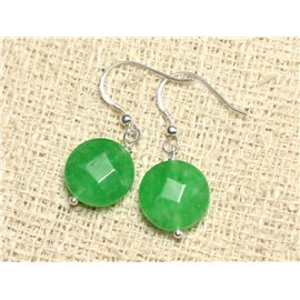 Pendientes de plata y piedra 925 - Paletas facetadas de jade verde 14 mm 