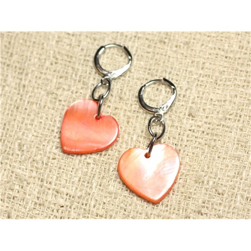 Boucles d'Oreilles Nacre Coeurs 18mm Rose Orange 