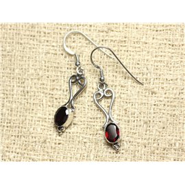 BO208 - 925 Silver Hearts 27mm Faceted Garnet Earrings 